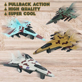 4 Pieces Aircraft Set Die Cast Metal Pull Back Alloy Plane Fighter Jet - Multicolor